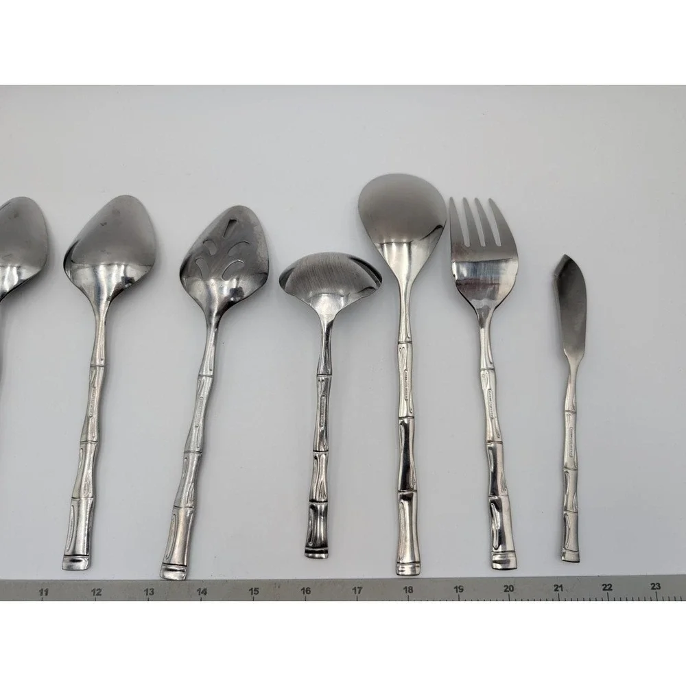 Bamboo‎ Stainless Flatware Serving  Utensil Lot Korea